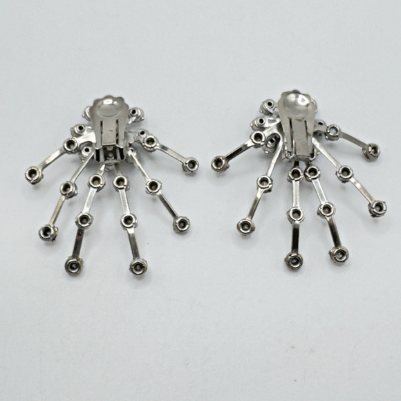 Vintage Rhinestone Earrings Blue Starburst Statement Clip On - Picture 3 of 4